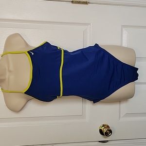 Nike blue green/yellow.  One piece sports swims 16